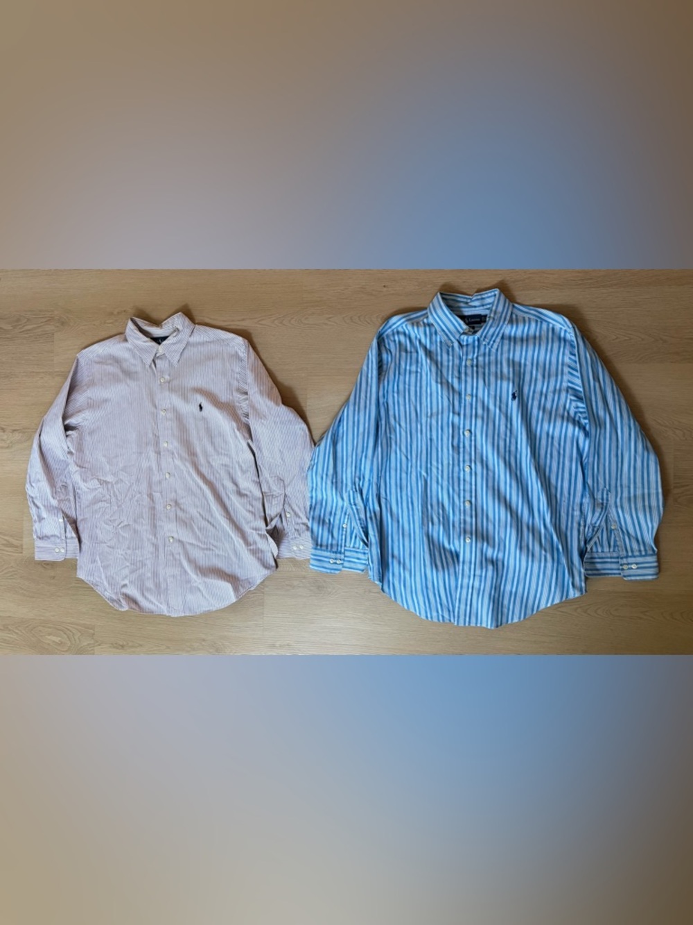 Lot of 2 Ralph Lauren Button Up Classic Fit Stripe Long Sleeve Shirts 16.5 32/33